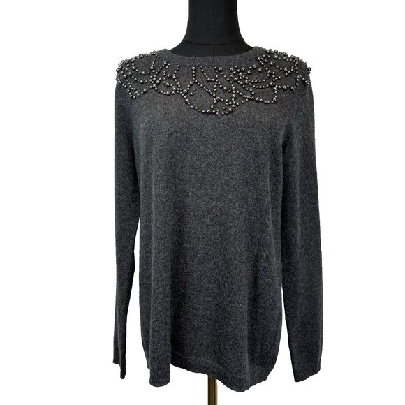Neiman Marcus Sweater Womens 100% Cashmere Sweater Size L, Pearlized beading Lux - Picture 2 of 8